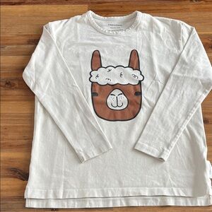 Tinycottons Kids Llama Graphic Long Sleeve Tee - Cream and Brown Size 8
